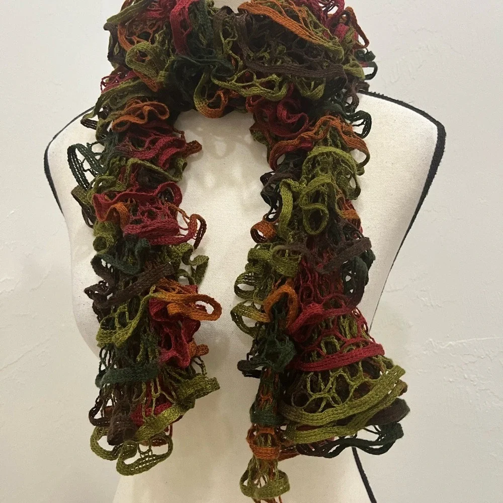 Unbranded Ruffle Scarf Womens OS Multi Color Good Crochet Mesh Boho Spiral